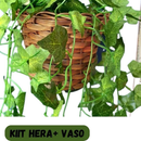 Kit de 2 Vasos Decorativos Trançados com 4 Plantas Penduradas Artificiais de Bambu
