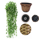 Kit de 2 Vasos Decorativos Trançados com 4 Plantas Penduradas Artificiais de Bambu