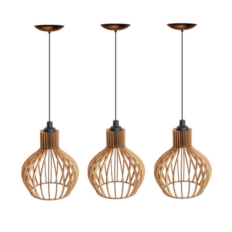 kit 3 Pendente Luminária de teto lustre para qualquer ambiente em MDF - 3ppc/sf