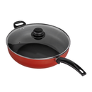 Frigideira Wok Antiaderente 32 cm Tampa de Vidro Profissional