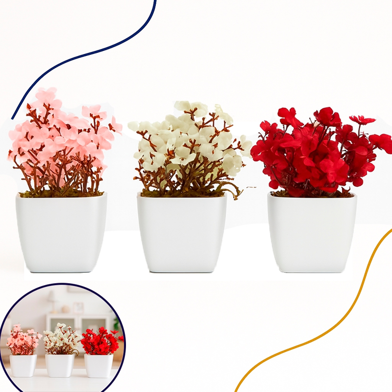 3 Mini Vasinhos Cerejeira Suculentas Cactos Flores Artificiais Decorativas Planta Artificial Decoração