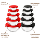 Kit 5 Potes de Vidro Hermético com Tampa Redondo Empilhável para Cozinha Marmitas Alimentos