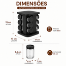 Porta Condimentos Giratório 12 Potes 85ml Organizador de Temperos Preto para Cozinha Moderno
