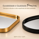 Bandeja Orgânica Decorativa Espelhada Dourada Multiuso Banheiro Lavabo Sala Preta Porta Maquiagem