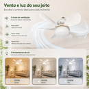 Ventilador 60w/80w de Teto Silencioso LED 3 Cores Bulbo 12w com Controle Bivolt 6 Pás Branco Potente