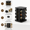 Porta Condimentos Giratório 12 Potes 85ml Organizador de Temperos Preto para Cozinha Moderno