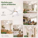 Ventilador 60w/80w de Teto Silencioso LED 3 Cores Bulbo 12w com Controle Bivolt 6 Pás Branco Potente