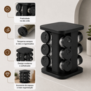 Porta Condimentos Giratório 12 Potes 85ml Organizador de Temperos Preto para Cozinha Moderno