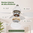 Ventilador 60w/80w de Teto Silencioso LED 3 Cores Bulbo 12w com Controle Bivolt 6 Pás Branco Potente