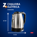 Chaleira Elétrica Inox 1.8 Litros Desligamento Automático Aquecimento Rápido