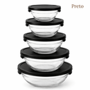 Kit 5 Potes de Vidro Hermético com Tampa Redondo