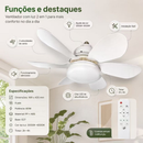 Ventilador 60w/80w de Teto Silencioso LED 3 Cores Bulbo 12w com Controle Bivolt 6 Pás Branco Potente