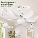 Ventilador 60w/80w de Teto Silencioso LED 3 Cores Bulbo 12w com Controle Bivolt 6 Pás Branco Potente