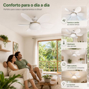 Ventilador 60w/80w de Teto Silencioso LED 3 Cores Bulbo 12w com Controle Bivolt 6 Pás Branco Potente