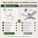 Ventilador 60w/80w de Teto Silencioso LED 3 Cores Bulbo 12w com Controle Bivolt 6 Pás Branco Potente