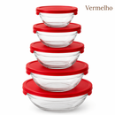 Kit 5 Potes de Vidro Hermético com Tampa Redondo