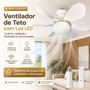 Ventilador 60w/80w de Teto Silencioso LED 3 Cores Bulbo 12w com Controle Bivolt 6 Pás Branco Potente