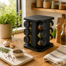 Porta Condimentos Giratório 12 Potes 85ml Organizador de Temperos Preto para Cozinha Moderno