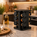 Porta Condimentos Giratório 12 Potes 85ml Organizador de Temperos Preto para Cozinha Moderno