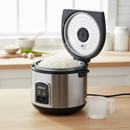 Kit Panela Arroz Eletrica Preta Compacta Cozimento Rapido Vapor Medidor Colher Grade