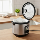 Kit Panela Arroz Eletrica Preta Compacta Cozimento Rapido Vapor Medidor Colher Grade